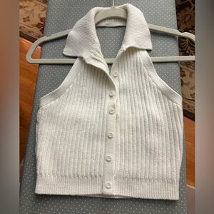 Hollister White crop halter polo button down Sweater